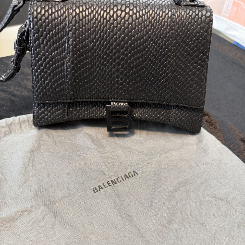 Balenciaga Small Hourglass Black Viper Crossbody Bag
